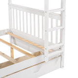 Full-Over-Full Bunk Bed with Ladders and Two Storage Drawers (White) - Home Elegance USA