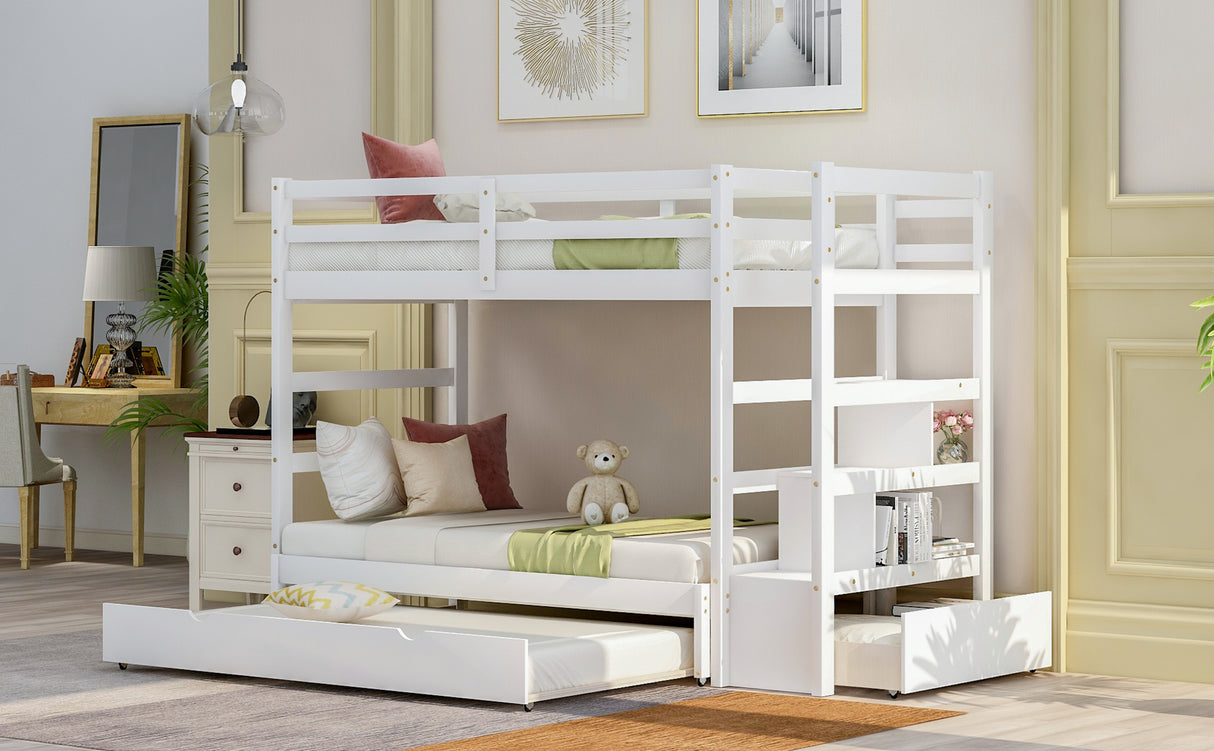 Twin over Twin/King (Irregular King Size) Bunk Bed with Twin Size Trundle, Extendable Bunk Bed   (White)(OLD SKU :LP000032AAK) - Home Elegance USA