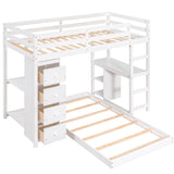 Twin over Twin Bed with Drawers and Shelves,White - Home Elegance USA