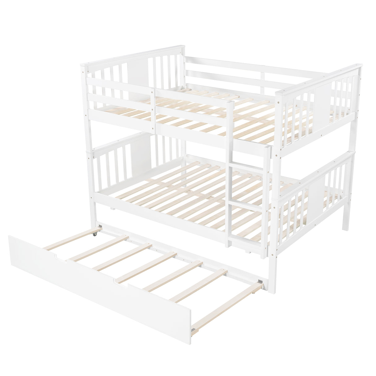 Full over Full Bunk Bed with Twin Size Trundle and Ladder-White(Old SKU: LP000204AAK) - Home Elegance USA