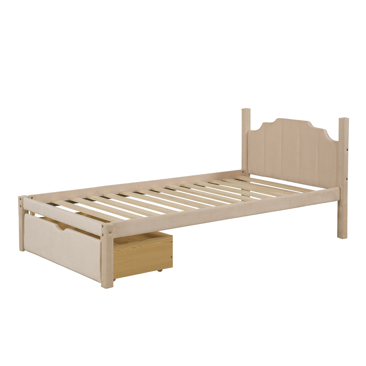 Full Over Twin & Twin Bunk Bed, Velvet Triple Bunk Bed with Drawers and Guardrails, Beige - Home Elegance USA