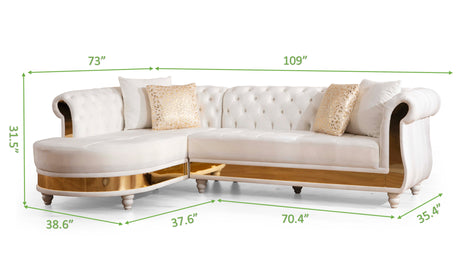 Julia Sectional Made with Velvet Fabric in Beige