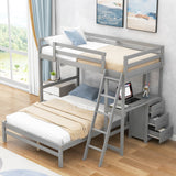 Twin over Full Bunk Bed with Built-in Desk and Three Drawers,Grey - Home Elegance USA