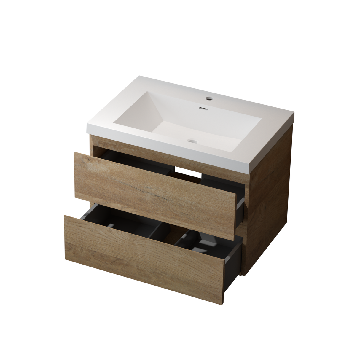 29'' Wall Mounted Single Bathroom Vanity in Natural Wood With White Solid Surface Vanity Top