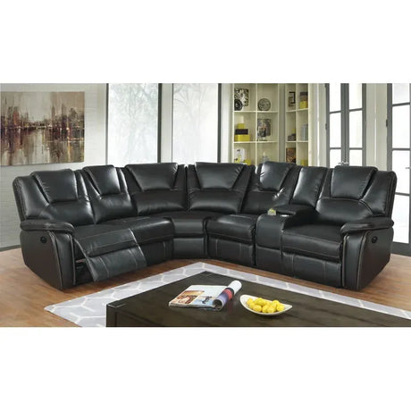 Hong Kong Power Reclining Sectional made with Faux Leather in Black - Home Elegance USA