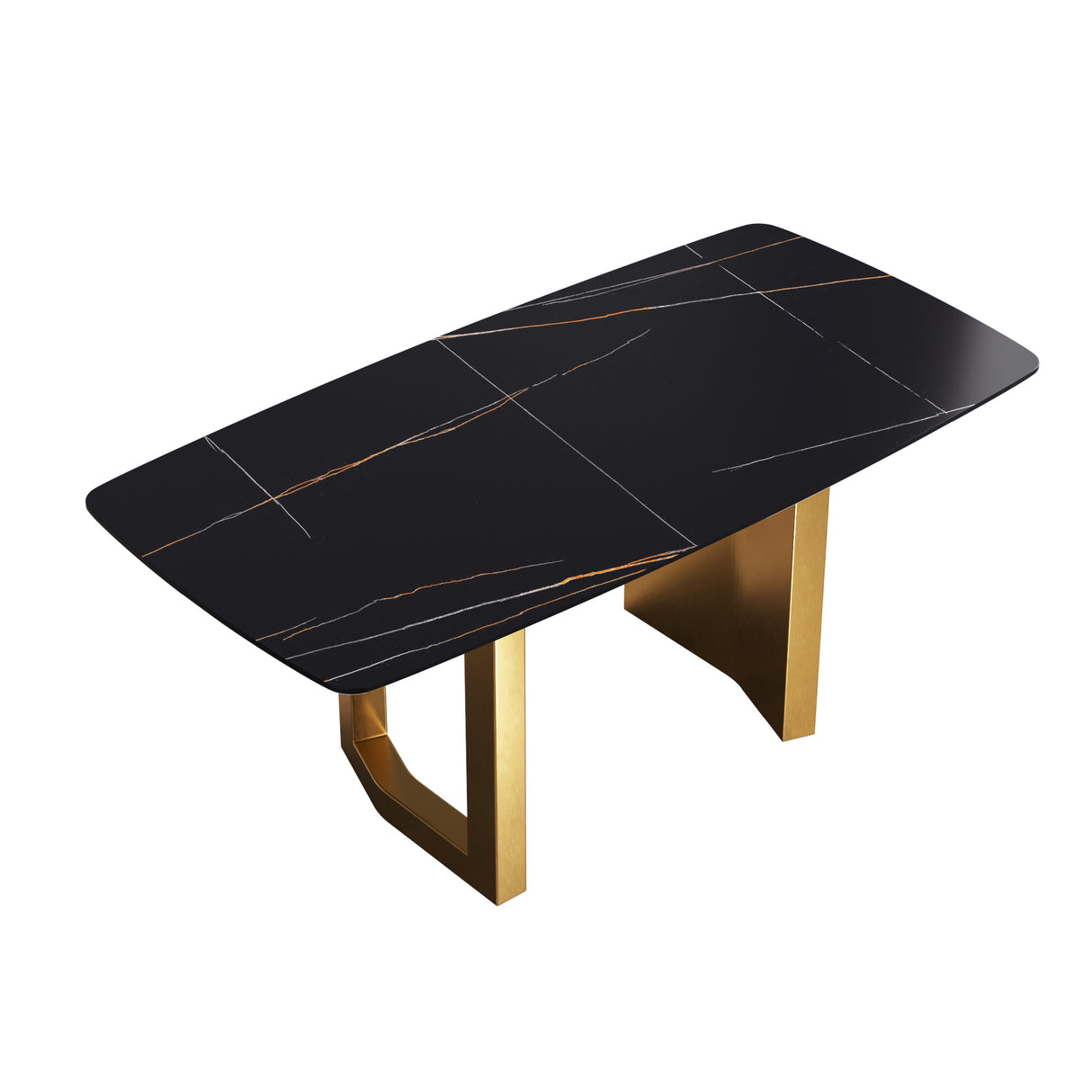 70.87"Modern artificial stone black curved golden metal leg dining table-can accommodate 6-8 people - Home Elegance USA