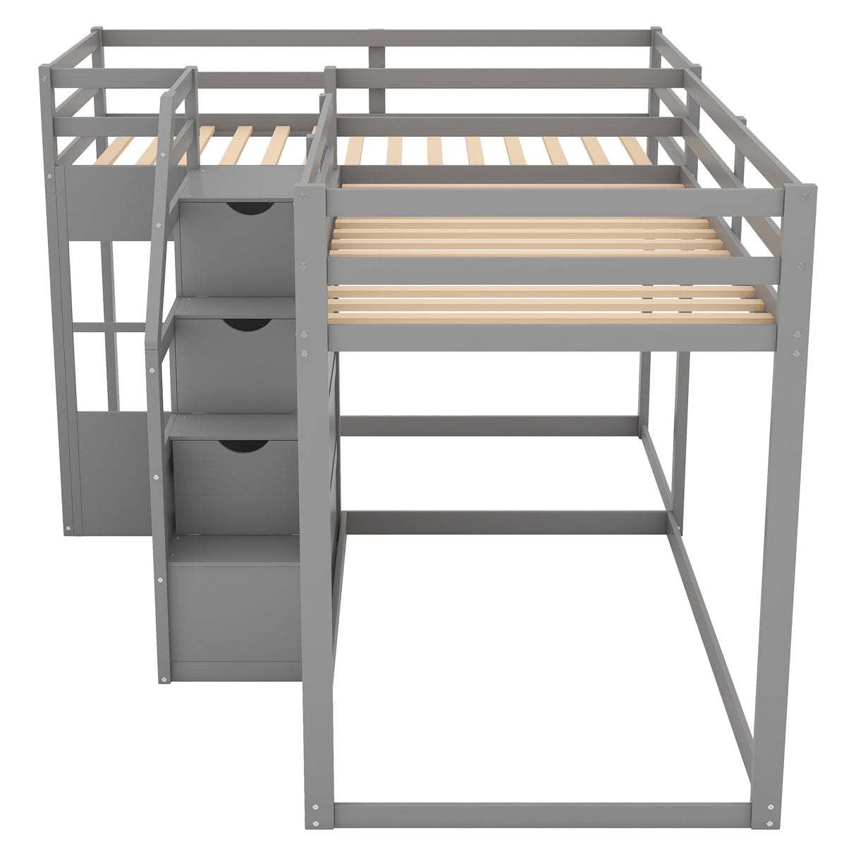 Twin over Twin L-Shaped Bunk Bed with Built-in Middle Staircase,Gray - Home Elegance USA