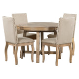 TREXM 5-Piece Farmhouse Dining Table Set Wood Round Extendable Dining Table and 4 Upholstered Dining Chairs (Natural Wood Wash) - Home Elegance USA