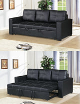 Sectional Sofa Pull out Bed Living Room Couch Black Faux Leather Tufted Convertible Sofa Home Elegance USA