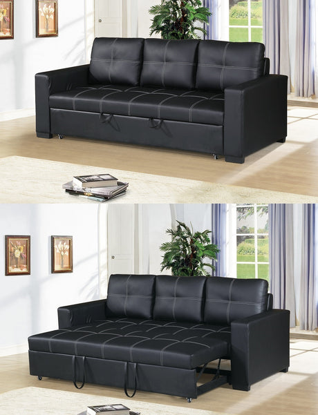 Sectional Sofa Pull out Bed Living Room Couch Black Faux Leather Tufted Convertible Sofa Home Elegance USA