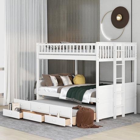 FULL OVER FULL BUNKBED WITH TWIN TRUNDLE AND 3 DRAWERS - Home Elegance USA