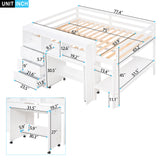 Full Size Low Loft Bed with Rolling Portable Desk, Drawers and Shelves,  White - Home Elegance USA