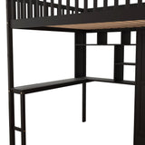 Full size Loft Bed with Bookshelf,Drawers,Desk,and Wardrobe-Espresso - Home Elegance USA