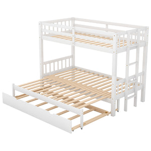 Twin over Pull-out Bunk Bed with Trundle, White - Home Elegance USA