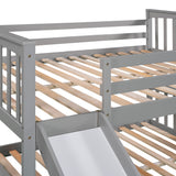 Full Over Full Bunk Bed with Ladder with Slide, Gray (Old SKU :LP000208AAE) - Home Elegance USA