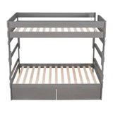 Full over Full Wood Bunk Bed with 2 Drawers, Gray - Home Elegance USA