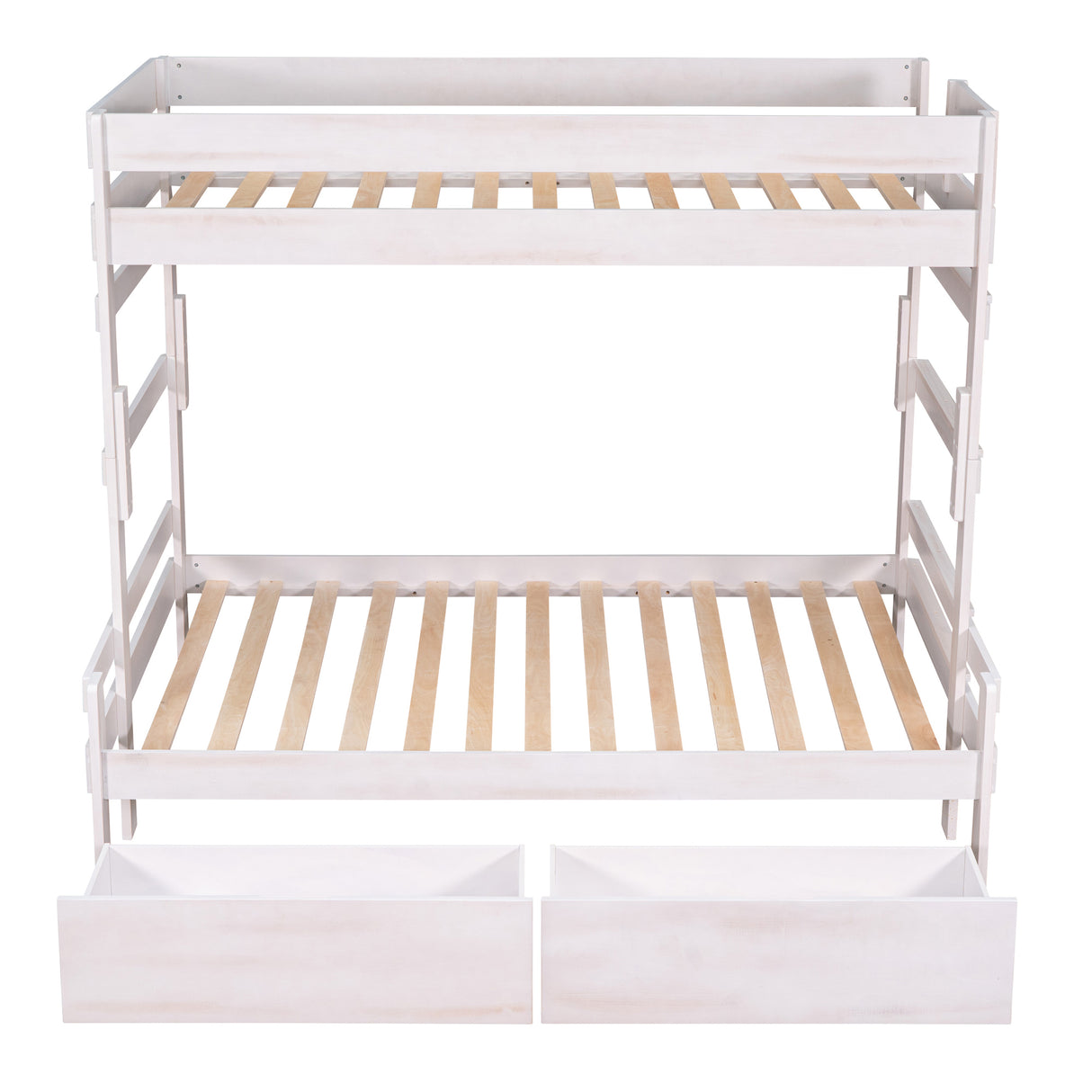 Twin over Full Wood Bunk Bed with 2 Drawers, White - Home Elegance USA