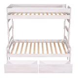 Twin over Full Wood Bunk Bed with 2 Drawers, White - Home Elegance USA