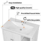 [VIDEO] 30" Bathroom Vanity with Sink, Bathroom Storage Cabinet with Doors and Drawers, Solid Wood Frame, Ceramic Sink, White