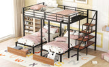 Full over Twin-Twin Triple bunk bed with drawers and staircase, Black