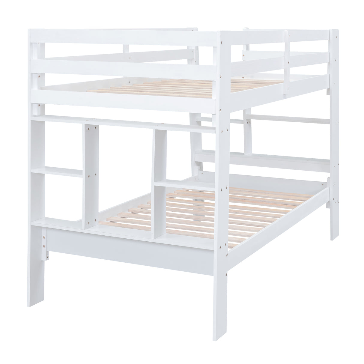 Twin over Twin Bunk Bed with Shelves and Built-in Ladder,  White (Expected Arrival Time:8.10) - Home Elegance USA