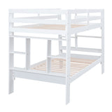 Twin over Twin Bunk Bed with Shelves and Built-in Ladder,  White (Expected Arrival Time:8.10) - Home Elegance USA