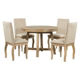 TREXM 5-Piece Farmhouse Dining Table Set Wood Round Extendable Dining Table and 4 Upholstered Dining Chairs (Natural Wood Wash) - Home Elegance USA