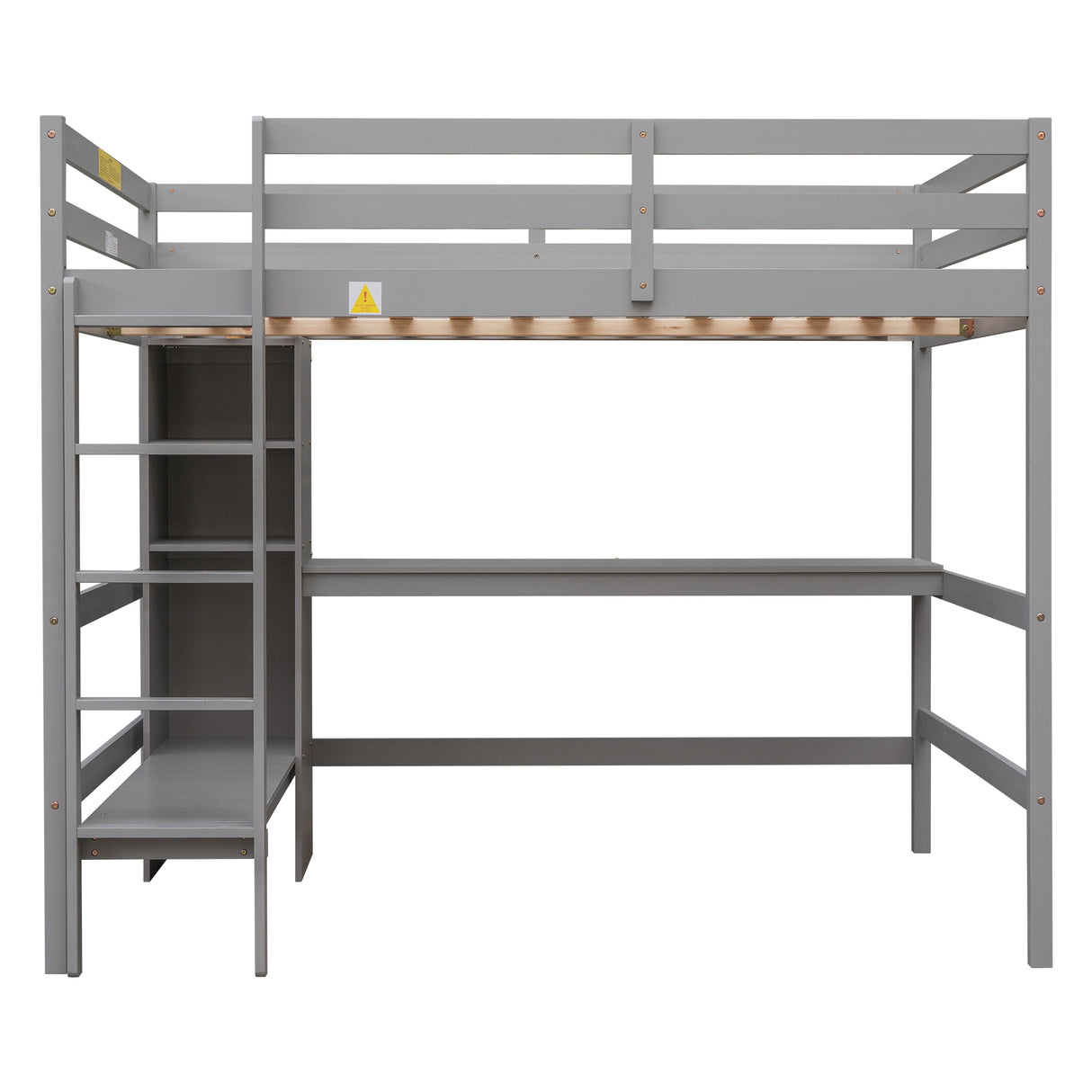 Full Size Loft Bed with Multifunction Shelves and Under-bed Desk, Gray - Home Elegance USA