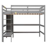 Full Size Loft Bed with Multifunction Shelves and Under-bed Desk, Gray - Home Elegance USA