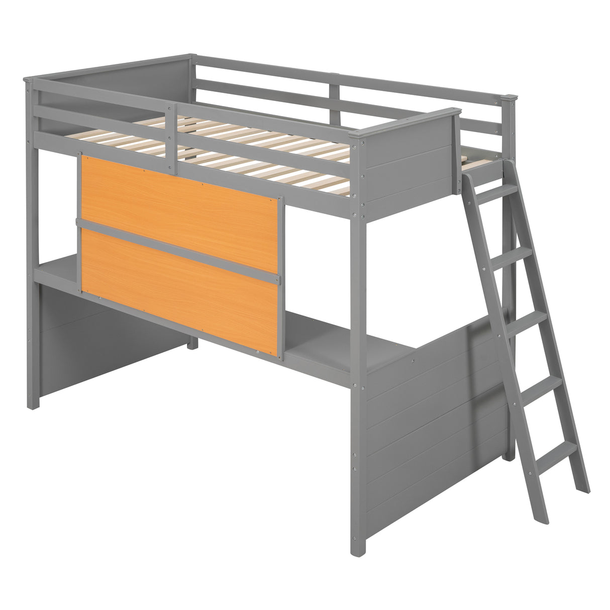 Twin size Loft Bed with Desk and Writing Board, Wooden Loft Bed with Desk - Gray - Home Elegance USA