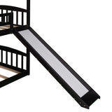 Twin Over Twin Bunk Bed with Drawers and Slide, House Bed with Slide,Espresso(OLD SKU :LP000215AAP) - Home Elegance USA