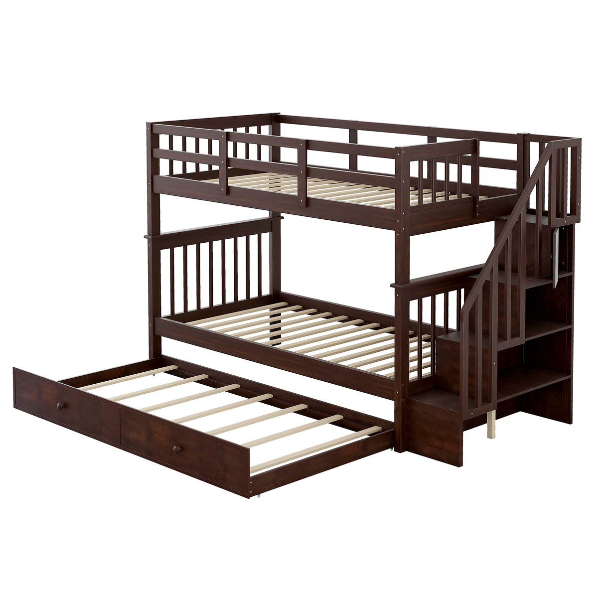 Stairway Twin-Over-Twin Bunk Bed with Twin size Trundle for Bedroom, Dorm, Adults, Espresso( old sku: LP000209AAP ) - Home Elegance USA