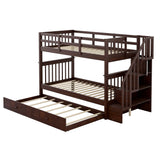 Stairway Twin-Over-Twin Bunk Bed with Twin size Trundle for Bedroom, Dorm, Adults, Espresso( old sku: LP000209AAP ) - Home Elegance USA