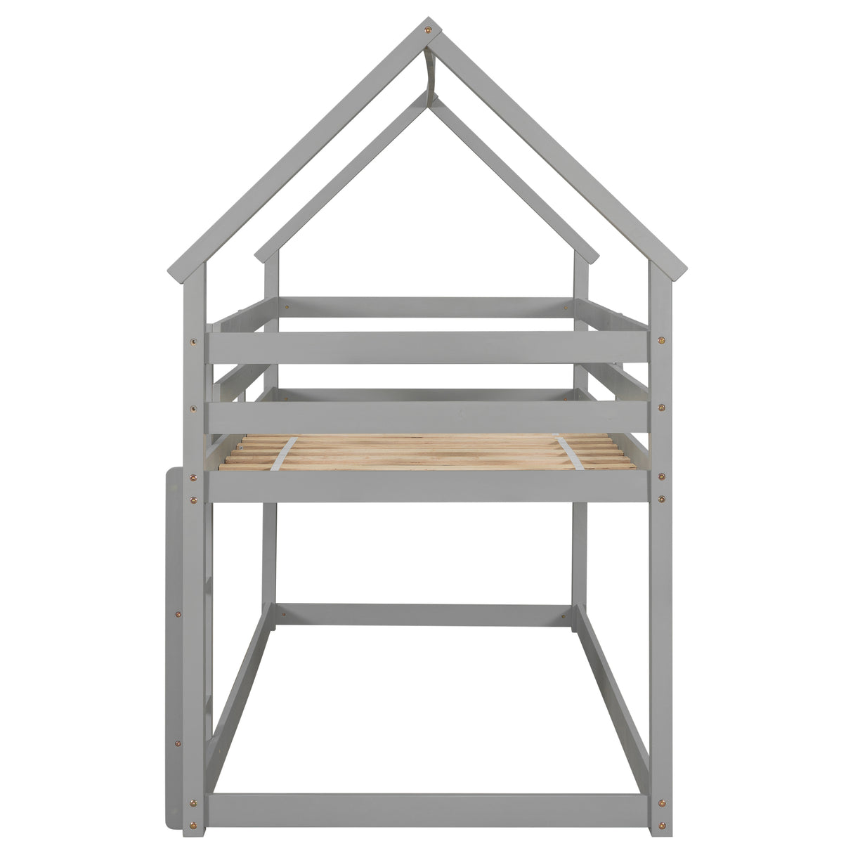 Twin over Twin Loft Bed with Roof Design, Safety Guardrail, Ladder, Grey - Home Elegance USA