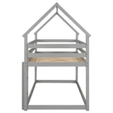 Twin over Twin Loft Bed with Roof Design, Safety Guardrail, Ladder, Grey - Home Elegance USA