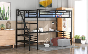 Metal Loft Bed Frame with Desk, No Box Spring Needed,Twin ,Black - Home Elegance USA