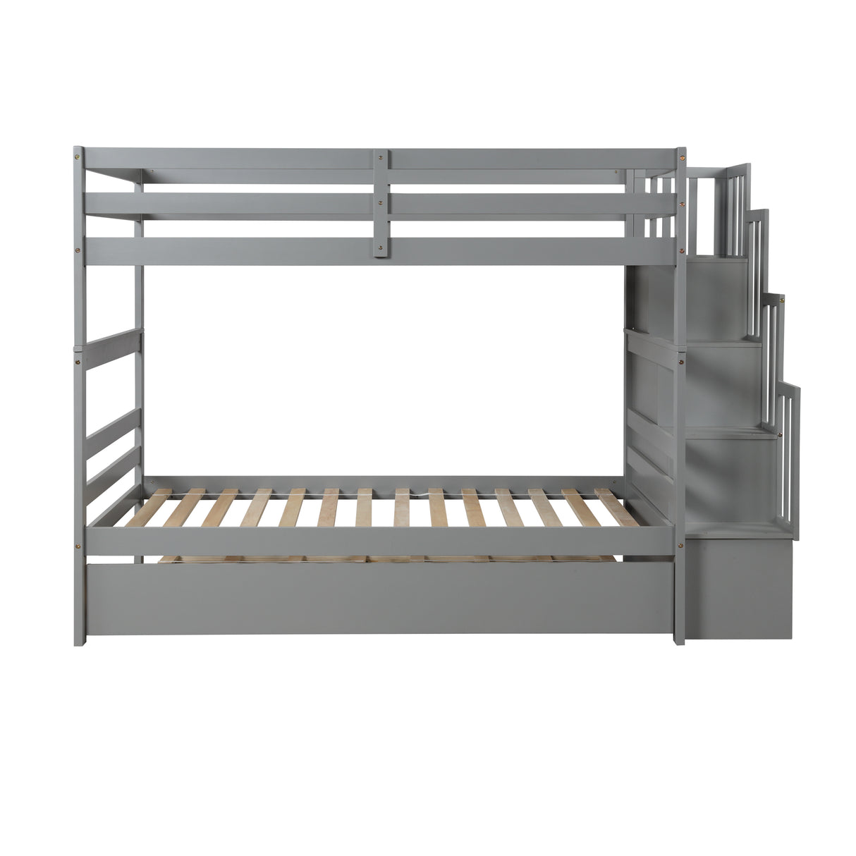 Bunk Beds Twin over Twin Stairway Storage function  Gray - Home Elegance USA