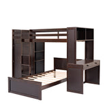 Twin size Loft Bed with a Stand-alone bed, Shelves,Desk,and Wardrobe-Espresso - Home Elegance USA
