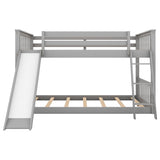 Full over Full Bunk Bed with Convertible Slide and Ladder, Gray - Home Elegance USA