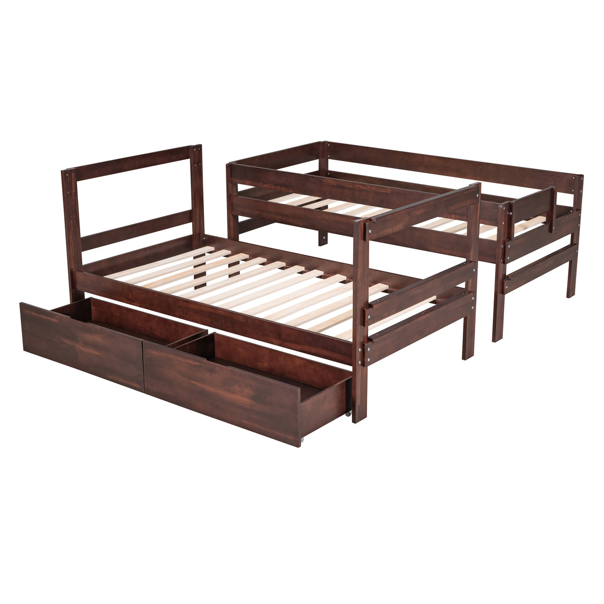 Twin over Twin Wood Bunk Bed with 2 Drawers, Espresso - Home Elegance USA