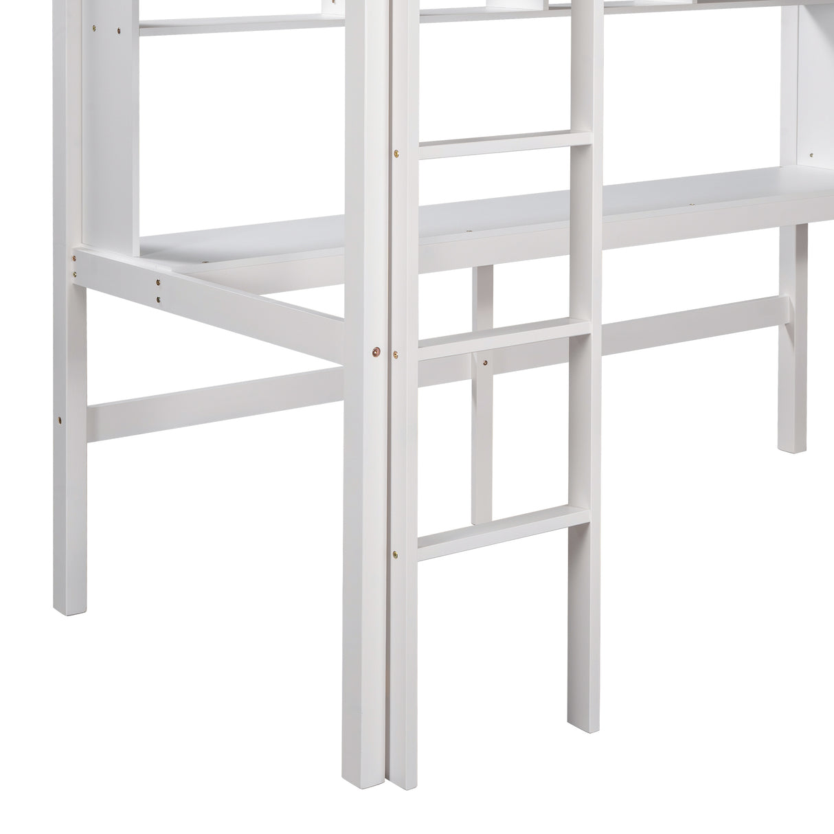 Twin Size Loft Bed with Convenient Desk, Shelves, and Ladder, White(Similar SKU:SM001302AAK) - Home Elegance USA