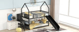 Twin Size Metal Bunk Bed House Bed with Slide and Staircase, Black