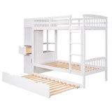 Twin Size Bunk Bed with Trundle and Attached Multifunctional Locker,White - Home Elegance USA