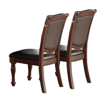 Majestic Classic Formal Dining Room Table And 4x Side Chairs Brown 5pc Set Dining Table Pedestal Base Round Table Faux Leather - Home Elegance USA