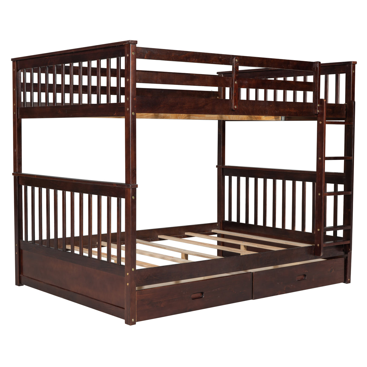 Full-Over-Full Bunk Bed with Ladders and Two Storage Drawers (Espresso) - Home Elegance USA