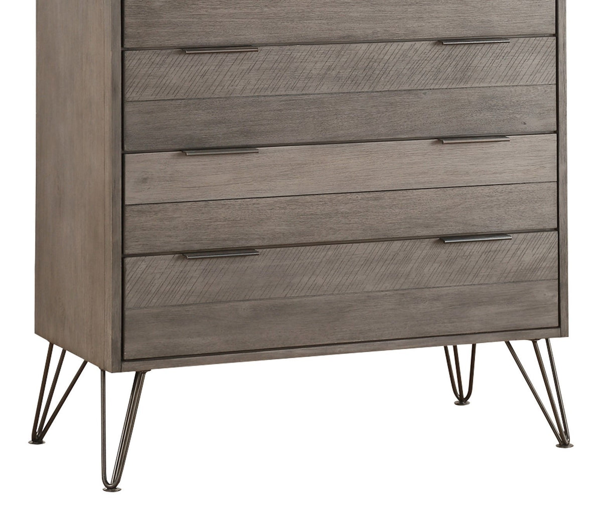 Contemporary Three-Tone Gray Finish Chest of Drawers Perched atop Metal Legs Acacia Veneer Modern Bedroom Furniture - Home Elegance USA