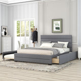 Queen Upholstered Platform Bed with Twin Size Trundle and Two Drawers,Grey - Home Elegance USA