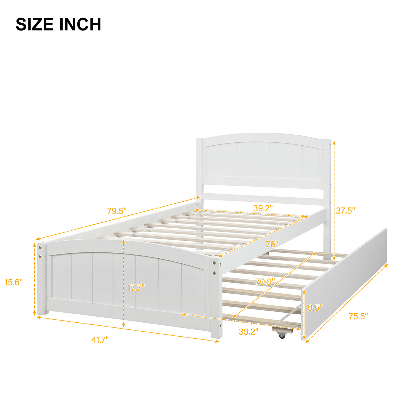 Twin size Platform Bed with Trundle, White - Home Elegance USA