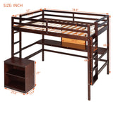 Full size Loft Bed with Desk and Writing Board, Wooden Loft Bed with Desk & 2 Drawers Cabinet- Espresso - Home Elegance USA