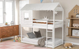 Twin Over Twin Bunk Bed Wood Loft Bed with Roof, Window, Guardrail, Ladder (White) (OLD SKU :LP000062AAK) - Home Elegance USA